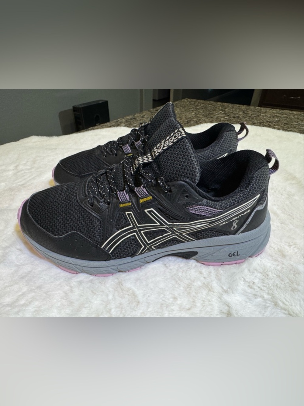 Asics Black Athletic Running Shoes with Purple and Pink Accents